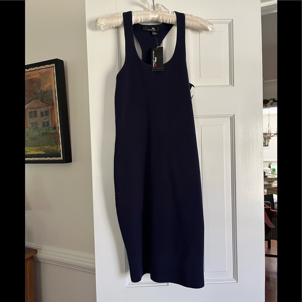RLX Ralph Lauren Knit fitted dress with a white stripe to accent  your figure